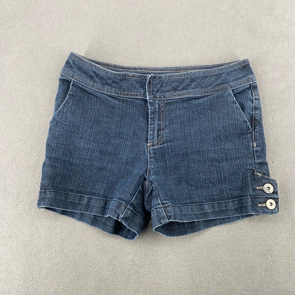 Mixit Dark Wash Denim Shorts Womens 4 Blue Cotton Blend Stretch Button Hem